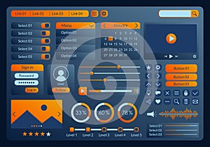 Ui kit design for app, web and mobile. Website interface template with buttons, icons, menu forms. Vector illustration.
